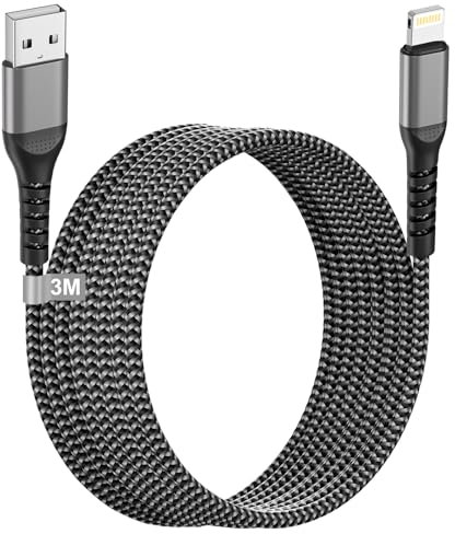 Cavo Lightning [certificato MFi] 3M per iPhone 14 Pro Max/13/12 Mini/11/XS/SE/8/7, iPad - Caricabatterie rapido in nylon USB con cavo Apple