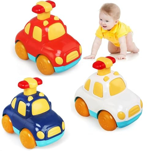AWAVM 3PCS Toddler Toy Cars, Cartoon Wind up for Kids, Pull Back Cars for Toddler 1 Year Old Girls, Baby Toy, Gifts for 1 2 3 Year Old Boys Girls