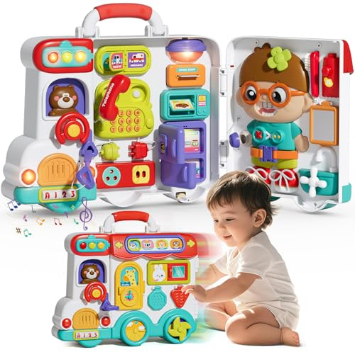 Montessori Busy Board Toys for 1 Year Old Boy, 1 Year Old Boy Birthday Gift, 54-in-1 English & Spanish Baby Busy Board Montessori Toys, Ideals 1st Birthday Gifts Boy, 1 Year Old Boy Toys Gifts