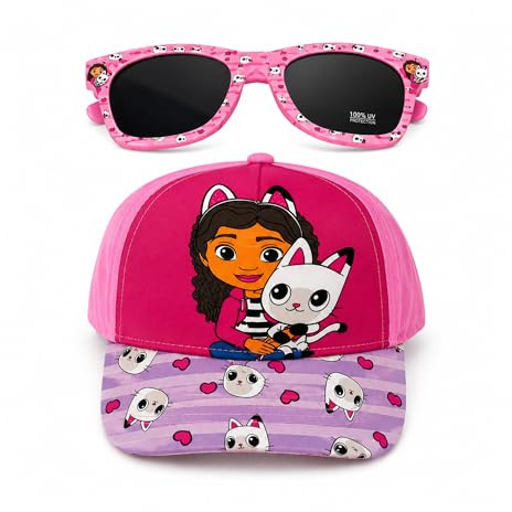 Gabby's Dollhouse Offizielles Set aus Mütze und Sonnenbrille für Mädchen, Größe 53 cm, verstellbar, 100 % UV-Schutz, Sommerzubehör für Strand, Urlaub und Freizeit