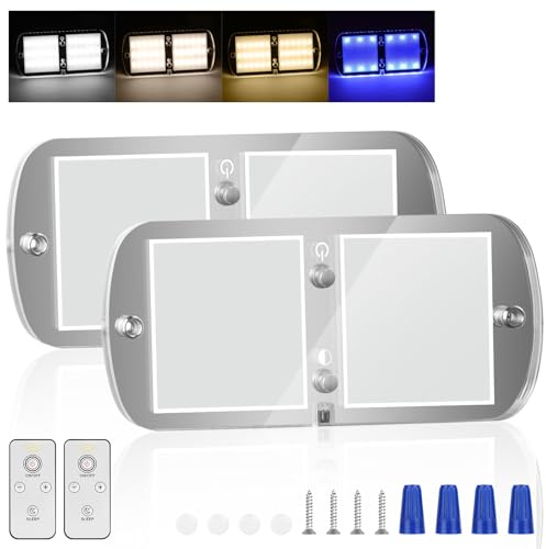 URAQT LED taklampa 12 V husbil, 800LM bil ledd inomhusbelysning, 72 LED, 4 justerbara färgtemperaturer, för lastbil, van båt eller släpvagn (2 förpackningar)
