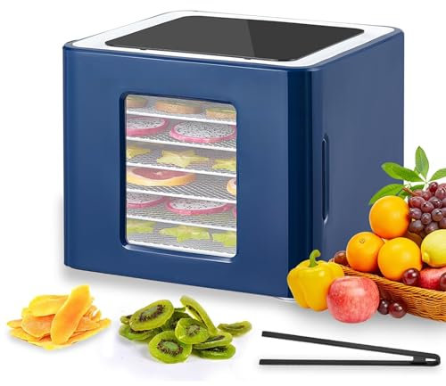 Déshydrateur alimentaire avec 6 plateaux, 35-70 ℃, machine de séchage de fruits réglable en acier inoxydable avec conception de contrôle tactile LED, machine de séchage des aliments avec minuterie d