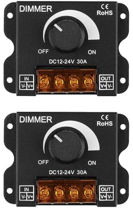 GERUI Controlador de atenuación de tiras de luz LED, controlador PWM DC 12V-24V 30A 360W, botón de atenuación para ajustar el brillo, interruptor de ENCENDIDO/APAGADO, carcasa de aluminio negro, para
