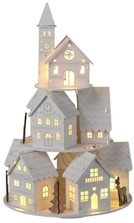 Spetebo LED Holz Spieluhr Turm zum Aufziehen 3 Etagen drehend - 29 x 18 cm - Weihnachts Deko Aufsteller mit Beleuchtung und Musik Batterie betrieben - Tischdeko für Weihnachten Advent Weihnachtsdorf