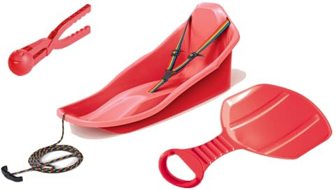 Tymar Schlitten Bob, Kinderbob mit schneeballzange und schneerutscher, Kinder, Baby(TopoSET; Rot)