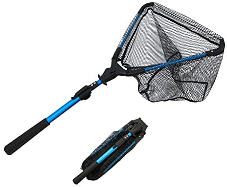 Fishing net, foldable collapsible telescopic pole handle, durable nylon material net for safe fishing or release