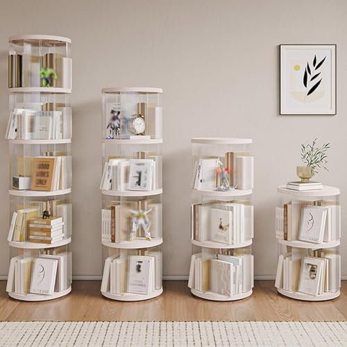 360° transparentes drehbares Bücherregal mit großer Kapazität, Aufbewahrungsregal für Sammlungen/Bücher/Ornamente, Wohnzimmer, Schlafzimmer, Eingang, Aufbewahrungsschrank, weißes Kreis-Design (4.
