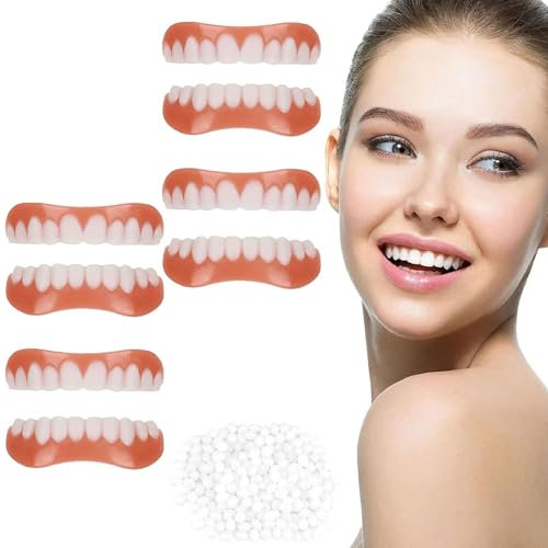 Dente Provvisorio, Denti Finti Cosmetici, 4 Paia Faccette Istantanee, Protesi a Sorriso Perfetti, Dentiera Bianca Superiore e Inferiore, Faccette Istantanee Denti Finti, Taglia Unica