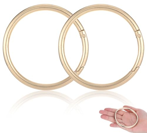 2 Stück Karabiner Rund, Karabinerhaken Groß, Schlüsselring Groß, Karabiner Ring, Schlüsselring Karabiner Edelstahl, 75 mm Außendurchmesser für Schlüsselanhänger, Taschen, DIY Basteln (Gold)