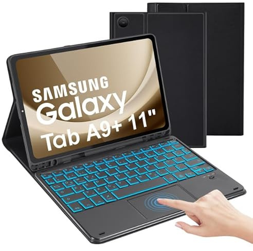 LAMA Tastaturhülle mit Touchpad für Samsung Galaxy 11'' Tab A9 Plus 2023 / A11 Plus 2025, Kabellose Bluetooth Tastatur Hülle Schutzhülle-Deutsches QWERTZ Layout, Schwarz Beleuchtet