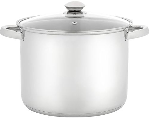 Judge Essentials Polished Stainless Steel Stock Pot with Lid, 8.5L, 24cm Large Induction Pot, Suitable for All Hob Types, Oven and Dishwasher Safe