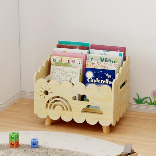 DUHARS Libreria Montessoriana per Bambini Legno, Porta Libri Contenitore Giochi da Terra, per Cameretta e Stanza dei Giochi, Scatola Porta Oggetti, Espositore Libri Bambini