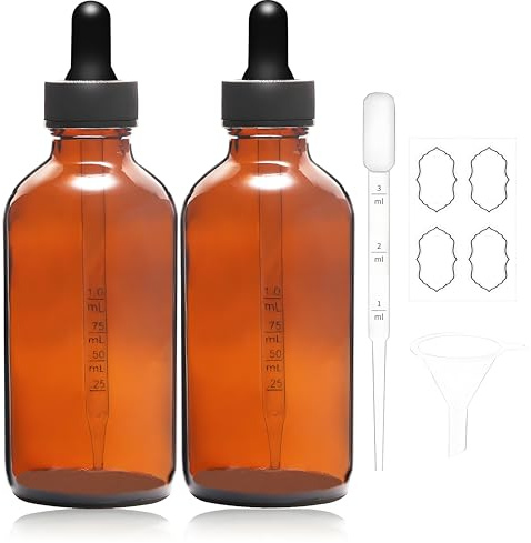 MANHOJIA 2 Pack 4oz Amber Glass Dropper Bottles,Glass Eye Dropper Bottles for Essential Oils Sample Traveling,Chemistry Lab Chemicals, Colognes & Perfumes (amber)
