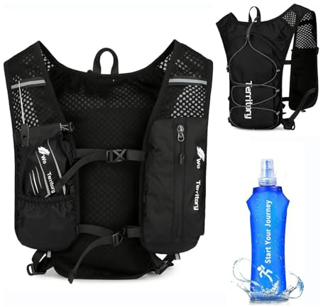 Laufweste mit 500ml Wasserflasche für Damen und Herren, Laufweste Hydration Pack, Verstellbare Brustgurte Laufweste Hydration Pack, Reflektierender Trinkrucksack, für Läufe, Radfahren, Trails