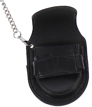 BESPORTBLE Étui De Montre De Poche en Cuir Grain Bambou Vintage Chaîne Argentée, Pochette De Montre De Voyage Noire, Anti-Rayures pour Collectionneurs