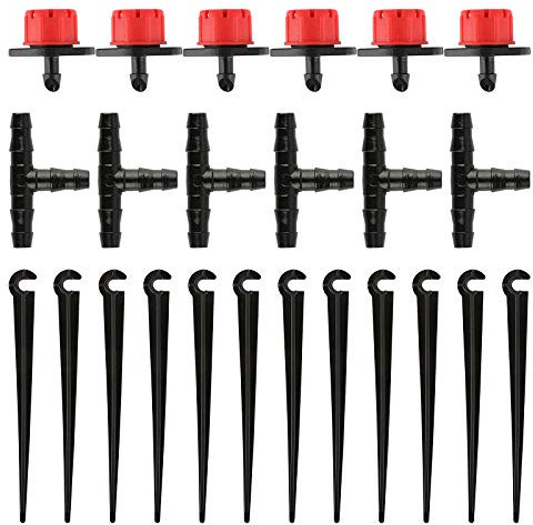 BOFUNX 300 Stücke Garten Bewässerungssystem Set Automatische Tropfbewässerung Sprinkler Micro Drip Tropfer + T Steckverbinder + Gartenschlauch Befestigungsanker für Schlauch 4/7mm, für Garten Rasen