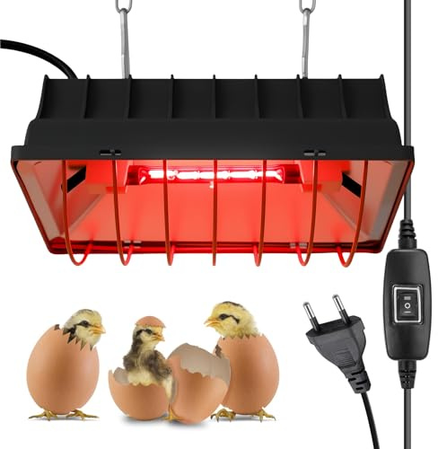 GOEDCH Lampe à lumière rouge pour poussins : 275 W, lampe chauffante poulailler avec interrupteur, plaque chauffante pour poussins avec câble de 2 m, lampe infrarouge thermostatique automatique pour