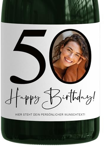 50. Geburtstag Sektetiketten personalisiert mit Foto Sekt Flaschenetiketten selbst gestalten Geburtstagsgeschenk Geschenk Sektflasche Etiketten 2 Stück | 9x13 cm