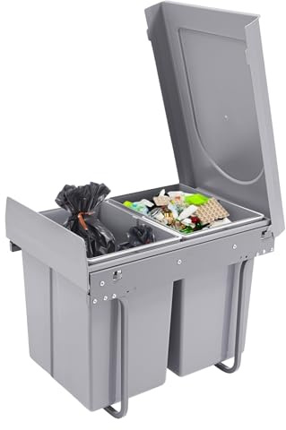 Pattumiera da incasso, 2 scomparti, sistema di raccolta differenziata dei rifiuti, 20 l + 20 l, estraibile, per cucina, cucina, armadietto, raccolta differenziata come estrazione completa con guide