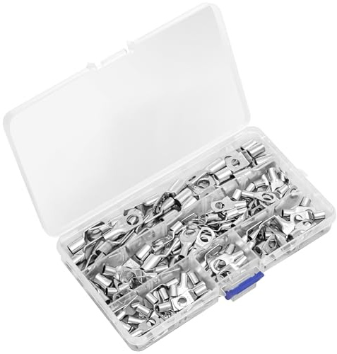 130 Pcs Battery Terminal Connectors Set, Tinned Copper SC Ring Crimp Cable Lugs, Heavy Duty Battery Cable Ends for Car, Boat, Electric & Solar Applications