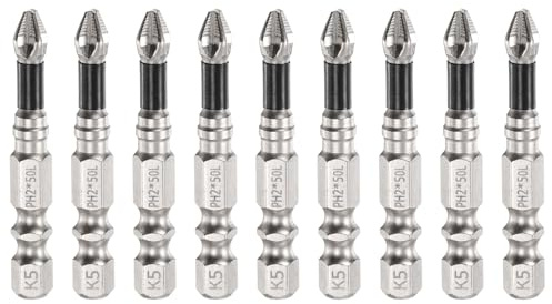 sourcing map 9pcs Impact Phillips Screwdriver Bit PH2 (#2) Anti Slip Tip 1/4 Hex Shank 2 (50mm) Long Magnetic Cross Screw Driver Industrial Power Drill Bits for Remove Fastening Screws
