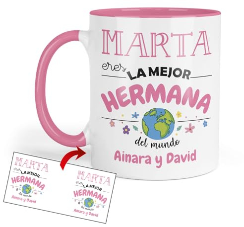 Kembilove Taza Hermana Personalizada | Regalo original con nombre personalizable| Detalle Especial Cumpleaños Navidad Amistad Familia | Tazas personalizadas hermanas | Cerámica 350 ml