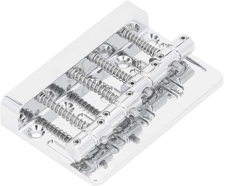 Aoaoy E Bass Bridge Tailpiece, 4 String Fixed Saddle with Thickened Base Plate, Hex Key (Silver)