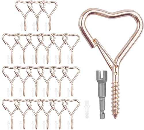 Viweolm Screw in Hooks, Heart Plant Hooks Outdoor String Lights, 22 Pack