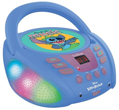 Lexibook, Stitch Lecteur CD Bluetooth, RCD109DLXB | Lumières multicolores, prise micro, entrée AUX, sur secteur ou pile