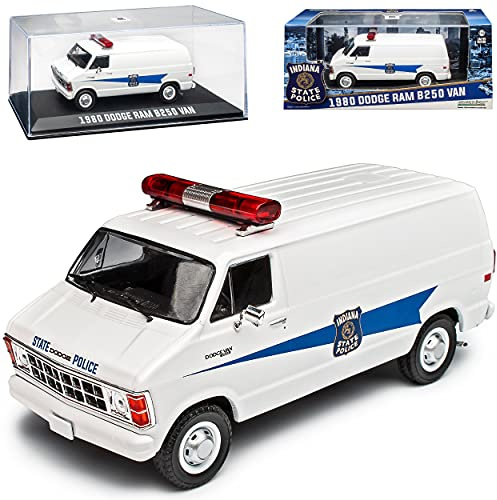alles-meine.de GmbH Dodge Ram B250 Transporter Weiss Indiana State Police Polizei 2. Generation 1979-1993 1/43 Greenlight Modell Auto mit individiuellem Wunschkennzeichen