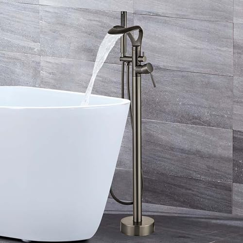 Wannenarmatur mit Brause Freistehend Wasserfall 2 Modi Bad Armatur Badewanne mit 1,5m Brauseschlauch Einzelloch,grau