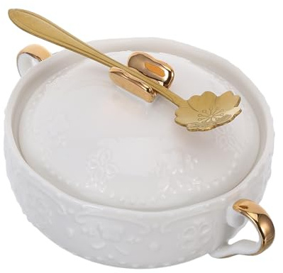 PAMINGONO Juego De 2 Soperas De Cerámica Blanca Tapa y Asa Cuencos Para Sopa, Avena y Ensaladas En Uso Diario