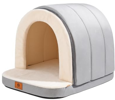Winterwarmes Haustierhöhlenbett Für Hunde Und Katzen – Halbgeschlossenes, Abnehmbarem, Waschbarem Bezug Und Rutschfester Unterseite – Schlafplatz Für Drinnen Im Winter(Gray,S)