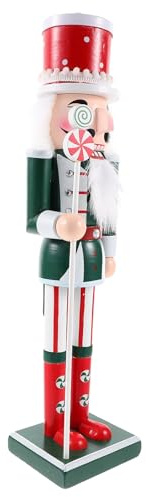 Cabilock Casse-Noisette de Noël en Bois 38 CM Soldat Décoratif 2 Sucettes Décoration Festive pour Maison et Bureau Marionnette Traditionnelle Rouge et Verte