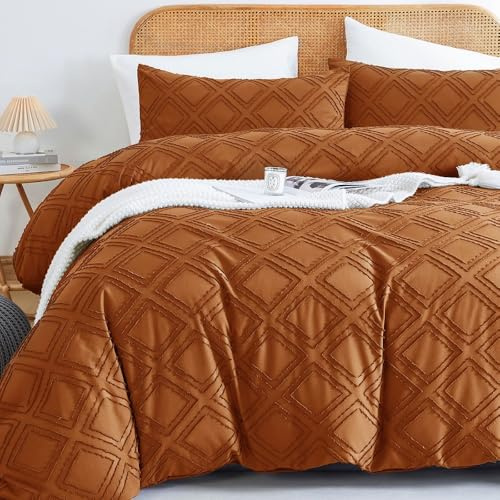 Nyescasa Boho Bettwäsche 135x200 2 Teilig Getuftet Geometrische Bettwäsche-Set Karamell Stickerei Shabby Chic Wendebettwäsche Weiche Mikrofaser Bettbezug mit Reißverschluss und Kissenbezug 80x80cm