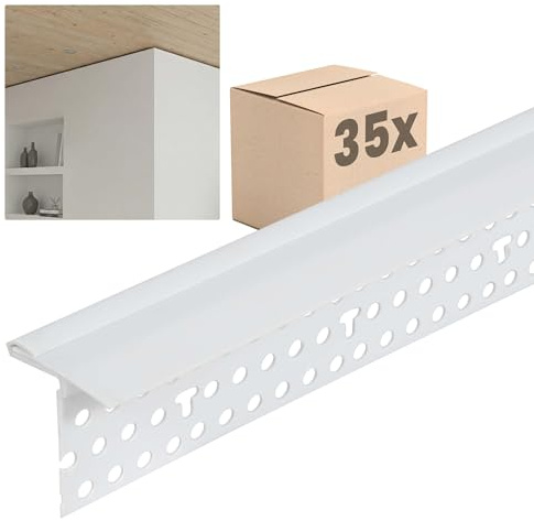 PROTEKTOR 35x Schattenfugenprofil 300cm Weiß | An- und Abschlussprofil 3766 mit Abdeckstreifen, Schattenfuge 3mm, für Gipskartonplatten ab 12, 5mm, PVC