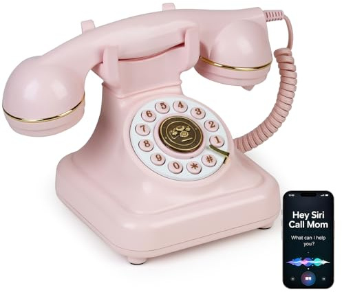 Sangyn Bluetooth Retro Phone with Voice Assistant, Bluetooth Landline Phone Compatible with Android & iOS, Wireless Bluetooth Physical Home Phone Telephone with Volume Control & USB Rechargeable,Pink