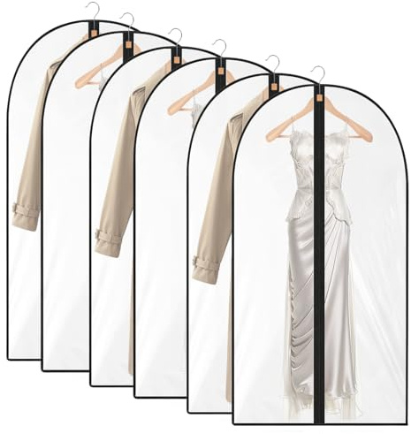 Flintronic Kleidersack, 6 Stück Anzug Aufbewahrung, 60 x 120 cm Transparente Kleiderschutzhülle mit Reißverschluss, Wasserdichte Staubdichte Kleiderhülle für Abendkleider Trenchcoats Mantel Hemden