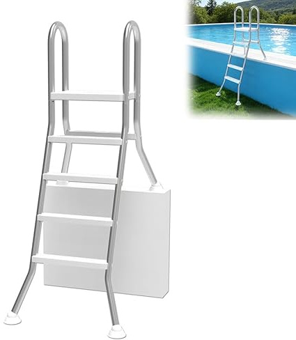Aufun Poolleiter Edelstahl 304 für Einbaupool bis 135 cm Tiefe, 4 Stufen rutschfest Kunststofftritt, Schwimmbadleiter 188 cm Höhe, doppelseitige Pool-Leiter, Pool Einstiegssystem Leiter max. 150 kg