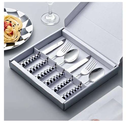 6 pz/set Coltello In Acciaio Inox Forchetta Cucchiaio Scacchiera Manico In Ceramica Da Cucina Stoviglie Da Dessert Forchetta Cucchiaio Stoviglie for La Casa(Black)