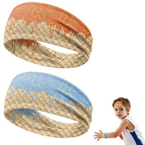 Pack de 2 Diademas Bebe Niña y Cintas de Pelo Elásticas para Deporte con Estampado de Helados, Accesorios Pelo Suave para Niñas y Recién Nacidos, 41x17cm, Azul Claro y Naranja