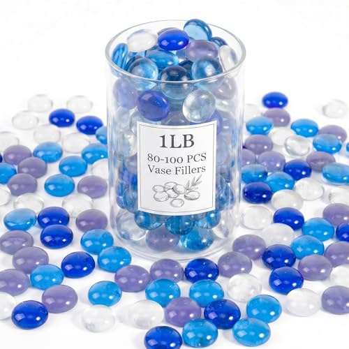 WOHSEROM Mélange de perles en verre galaxie de 0,5 kg, 17 à 19 mm, billes en verre plates pour vases, nuit étoilée, pierres d'aquarium, décoration d'aquarium, pierres bleues et violettes et