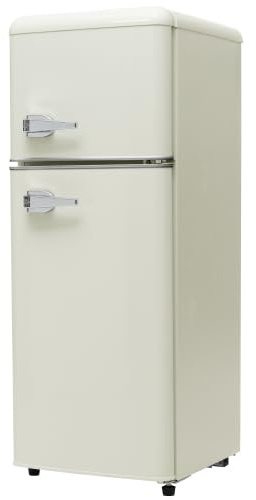 staronce Réfrigérateur Rétro 92L, Frigo Congélateur 2 Portes, Petit Frigo Vintage pour Chambre Bureau Salon, Réfrigérateur Combiné avec Clayettes en Verre, 105,5 x 41 x 45,5 cm, Blanc antique