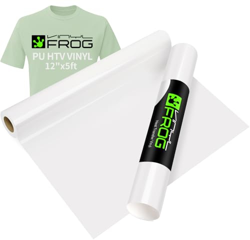 VINYL FROG Plotterfolie Textil Weiß Flexfolie Plotter Textil 30,5cm x 155cm Heat Transfer Vinyl HTV für DIY T-Shirt, Stoffe