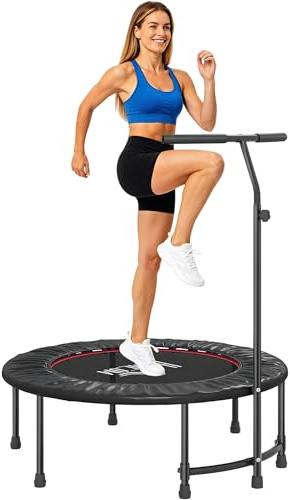 HOMCOM 40 Fitness Trampoline, Mini Trampoline Bungee Rebounder with Adjustable Handle for Indoor Exercise Workout, Black
