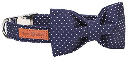 Lionet Paws Hundhalsband i bomull med fluga, hållbart justerbart och bekvämt halsband för medelstora hundar, hals 34–55 cm