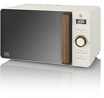 Swan SM22036LWHTN Nordic LED Digital Microwave with Glass Turntable, 6 Power Levels & Defrost Setting, 20L, 800W, White