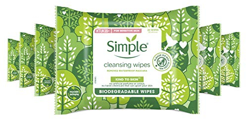 Simple Kind To Skin, Biodegradable Cleansing Make Up Remover Face Wipes For Women, Perfect for Sensitive Skin 1 Months Supply (6 Packs Of 20 Wipes)