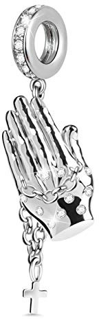 GNOCE Bete für dich Charm Anhänger S925 Sterling Silber Charm Perlen mit Kleine Kreuz für Armband Halskette Weihnachts Schmuck Geschenk