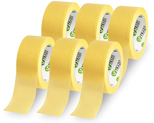 V1 TRADE Kreppband 50 mm x 50 m - 6 Stück - Universal Malerkrepp Hilfreich beim Malen - Leicht Abnehmbar Abklebeband - Malerband Wasserdicht - Klebeband Gelb (1, 6 stück)